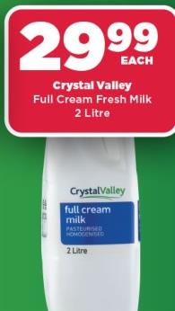 Crystal Valley Full Cream Fresh Milk 2 Litre