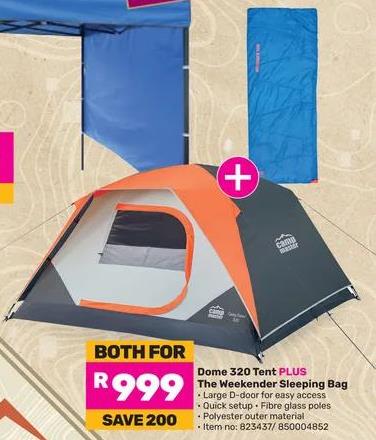 Camp Master Dome 320 Tent PLUS The Weekender Sleeping Bag