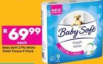 Baby Soft 2 Ply White Toilet Tissue 9-Pack 