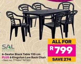 Sal 6-Seater Black Table 135 cm PLUS 6 Kingston Low Back Chair