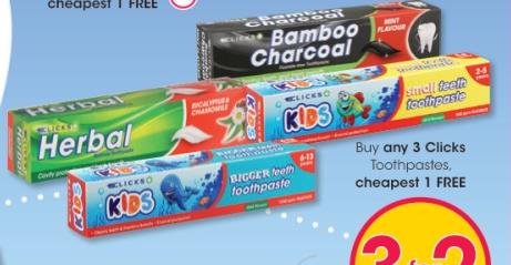 Buy any 3 Clicks Toothpastes cheapest 1 FREE