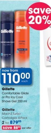 Gillette Comfortable Glide or Pro Icy Cool Shave Gel 200ml