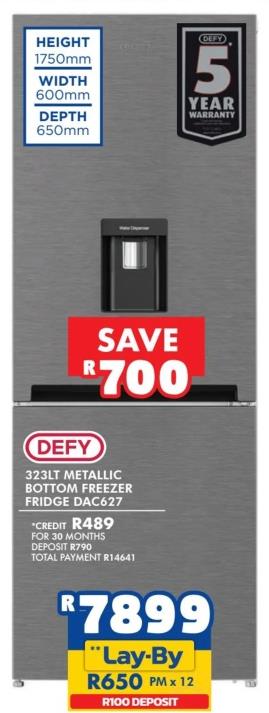 Defy 323LT Metallic Bottom Freezer Fridge DAC627