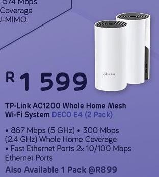 TP-Link AC1200 Whole Home Mesh Wi-Fi System DECO E4 (2 Pack)