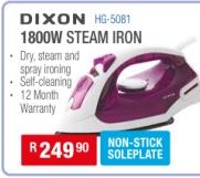 Dixon 1800W Steam Iron - Dry, steam and spray ironing, self-cleaning, 12 month warranty