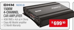 OHM 1500W 4-Channel Car Amplifier