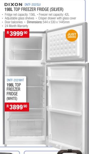 Dixon 198L Top Freezer Fridge (Silver)