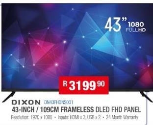 DIXON 43-INCH/109CM FRAMELESS DLED FHD PANEL