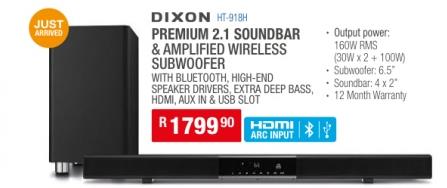 DIXON PREMIUM 2.1 SOUNDBAR & AMPLIFIED WIRELESS SUBWOOFER