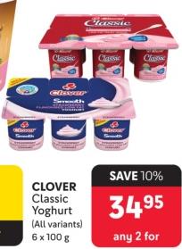 CLOVER Classic Yoghurt (All variants) 6x100g Any 2