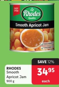 Rhodes Smooth Apricot Jam 900g