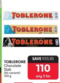 TOBLERONE Chocolate Slab (All variants) 100g Any 3