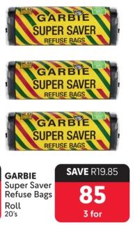 Garbie Super Saver Refuse Bags Rolls 20s