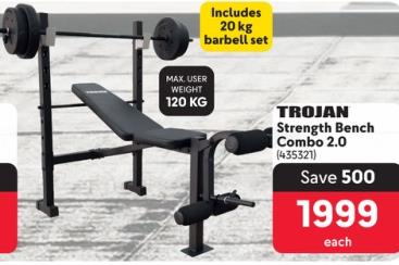 TROJAN Strength Bench Combo 2.0 includes 20 kg barbell set