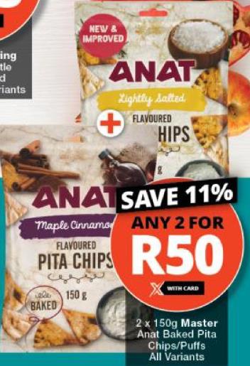 Any 2x 150g Master Anat Baked Pita Chips /Puffs All Variants 