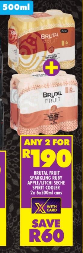 BRUTAL FRUIT SPARKLING RUBY APPLE/LITCHI SECHE SPIRIT COOLER 2x 6x500ml Cans Any 2