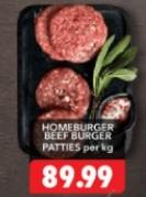 HOMEBURGER BEEF BURGER PATTIES per kg