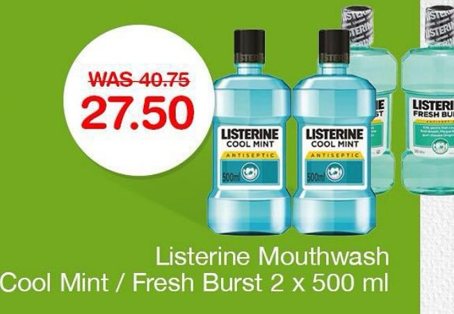 Listerine Mouthwash Cool Mint / Fresh Burst 2x500 ml