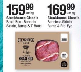 Steakhouse Classic Braai Box - Bone-In Sirloin, Rump & T-Bone Per Kg