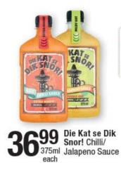 Die Kat se Dik Snor! Chilli/Jalapeno Sauce 375ml