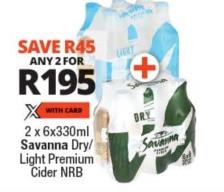 2 x 6x330ml Savanna Dry/Light Premium Cider NRB Any 2