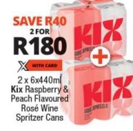 Kix Raspberry & Peach Flavoured Rosé Wine Spritzer Cans 2x6x440ml 