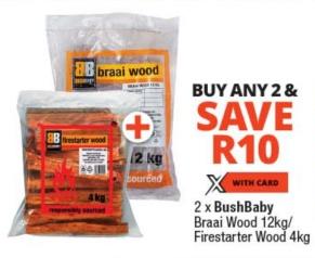 2 x BushBaby Braai Wood 12kg/ Firestarter Wood 4kg Any 2