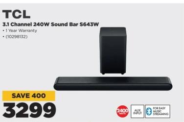 TCL 3.1 Channel 240W Sound Bar S643W