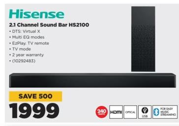 Hisense 2.1 Channel Sound Bar HS2100