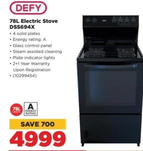 Defy 78L Electric Stove DSS694X