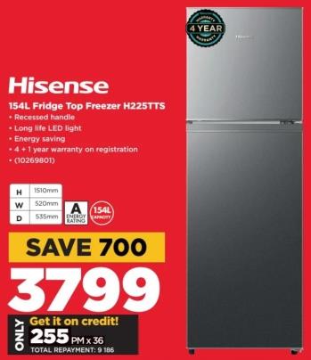 Hisense 154L Fridge Top Freezer H225TTS 