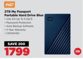 WD 2TB My Passport Portable Hard Drive Blue