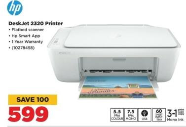 HP DeskJet 2320 Printer - Flatbed scanner, Hp Smart App, 1 Year Warranty 