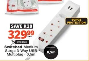 Switched Medium Surge 3-Way USB Multiplug