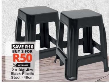 2 x Big Jim Black Plastic Stool - 46cm