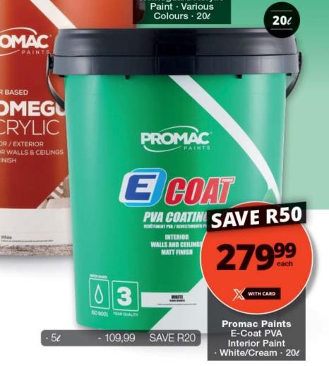 Promac Paints E-Coat PVA Interior Paint - White/Cream - Matt Finish 20 ltr