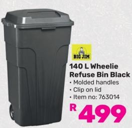 Big Jim 140L Wheelie Refuse Bin Black