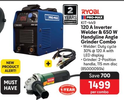 Ryobi 120 A Inverter Welder & 650 W Handyline Angle Grinder Combo