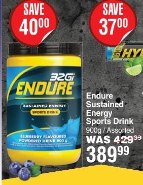 32GI Endure Sustained Energy Sports Drink 900g Assorted