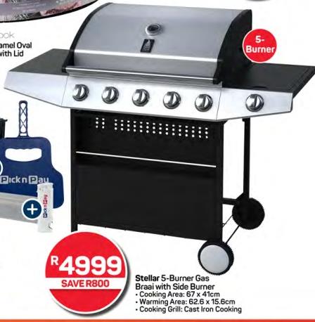 Stellar 5-Burner Gas Braai with Side Burner