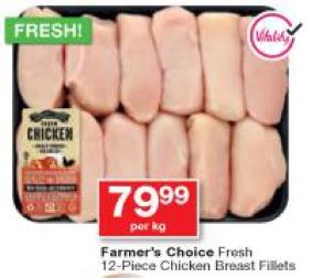 Farmers Choice Fresh 12-Piece Chicken Breast Fillets  1 kg 