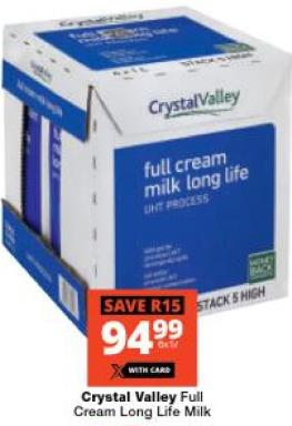 Crystal Valley Full Cream Long Life Milk  6x1L