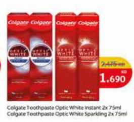 Colgate Toothpaste Optic White Instant 2x75ml, Colgate Toothpaste Optic White Sparkling 2x75ml