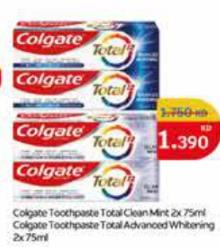 Colgate Toothpaste Total Clean Mint 2x75ml, Colgate Toothpaste Total Advanced Whitening 2x75ml