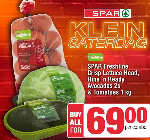 Spar Freshline Crisp Lettuce head , Ripe 'n Ready Avocados 2s & Tomatoes 1kg 