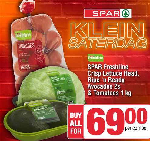 Spar Freshline Crisp Lettuce head , Ripe 'n Ready Avocados 2s & Tomatoes 1kg 