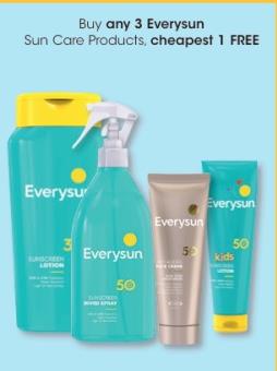 Buy any 3 Everysun Sun Care Products, cheapest 1 FREE