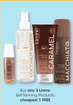 Buy any 3 Lirene Self-Tanning Products. cheapest 1 FREE