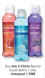 Buy any 3 Clicks Beauty Foam Baths 1 Litre, cheapest 1 FREE