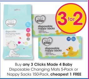 Buy Any 3 Clicks Made 4 Baby Disposable Changing Mats 5-Pack Or Nappy Sacks 150 Pack Cheapest 1 Free